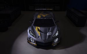 Chevrolet Corvette Z06 GT3.R, front view from above in dark